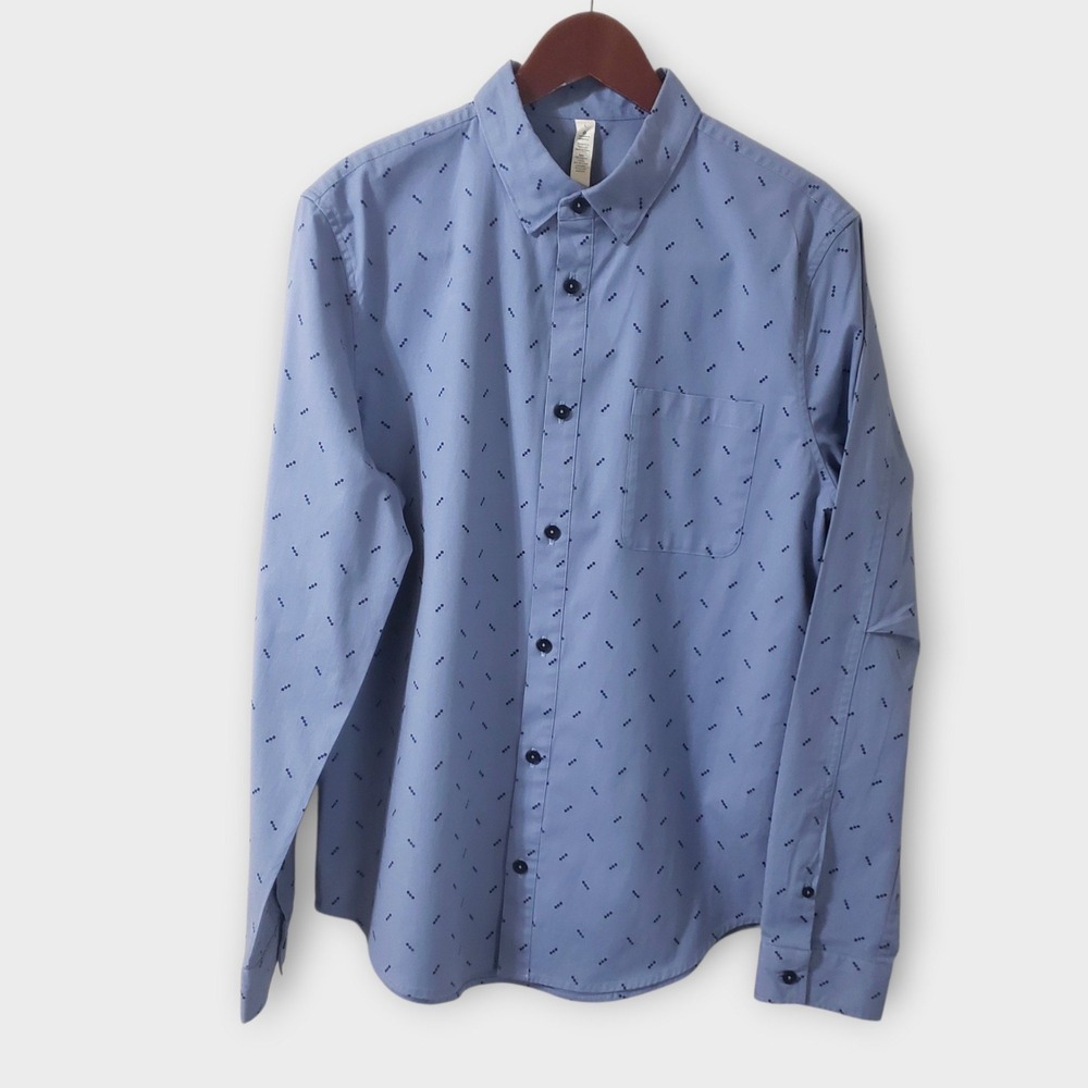 Lululemon Athletica Mens Long Sleeve Button Down Shirt Blue Geometric Print L